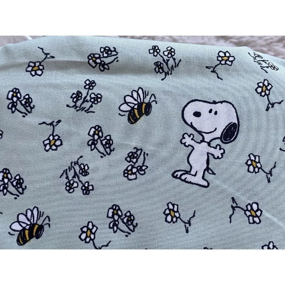 Peanuts Snoopy Spring‎ Bees Flowers Floral QUEEN Sz Sheet Set Soft Green NEW